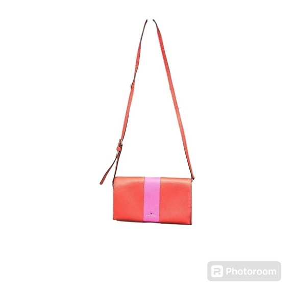 Kate Spade Red/Pink Leather Racing Stripe Crossbody Clutch Handbag - Picture 3 of 10